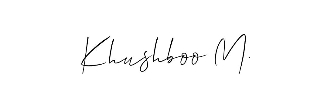 Also You can easily find your signature by using the search form. We will create Khushboo M. name handwritten signature images for you free of cost using Allison_Script sign style. Khushboo M. signature style 2 images and pictures png