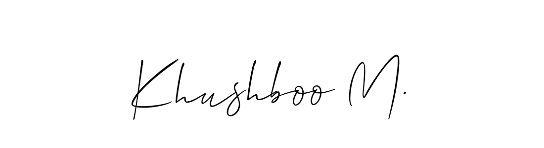 How to make Khushboo M. name signature. Use Allison_Script style for creating short signs online. This is the latest handwritten sign. Khushboo M. signature style 2 images and pictures png