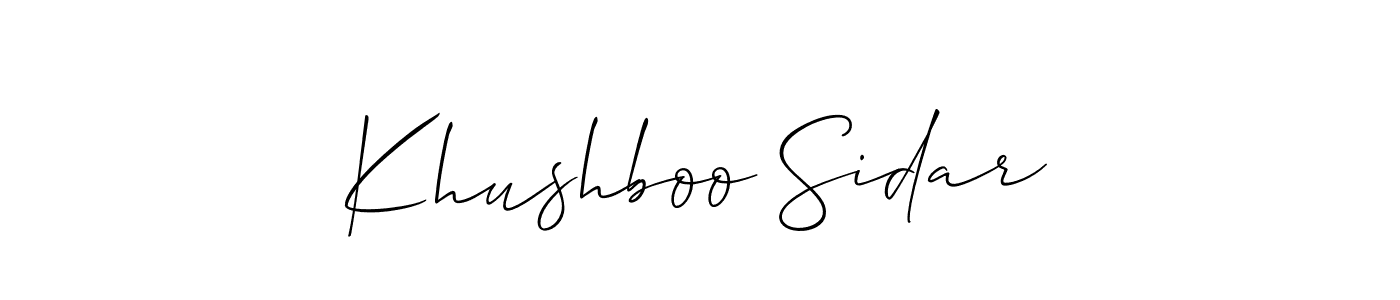 Make a beautiful signature design for name Khushboo Sidar. With this signature (Allison_Script) style, you can create a handwritten signature for free. Khushboo Sidar signature style 2 images and pictures png