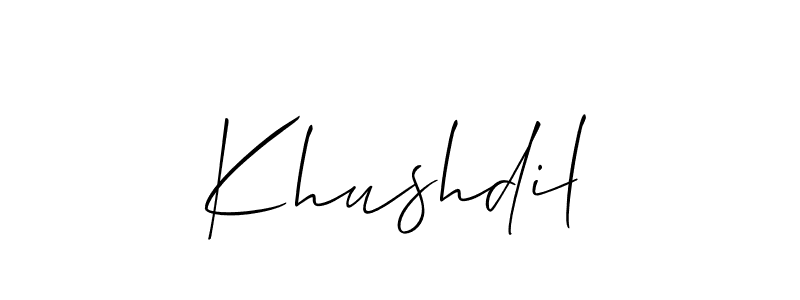 How to Draw Khushdil signature style? Allison_Script is a latest design signature styles for name Khushdil. Khushdil signature style 2 images and pictures png