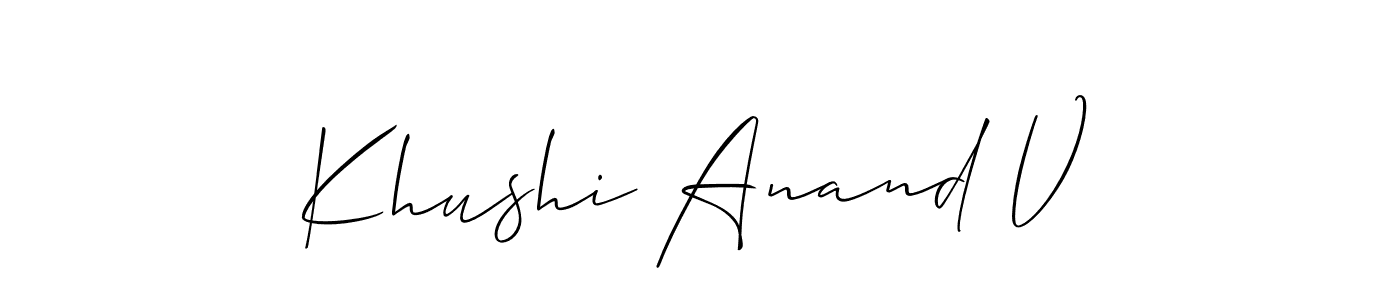 Allison_Script is a professional signature style that is perfect for those who want to add a touch of class to their signature. It is also a great choice for those who want to make their signature more unique. Get Khushi Anand V name to fancy signature for free. Khushi Anand V signature style 2 images and pictures png