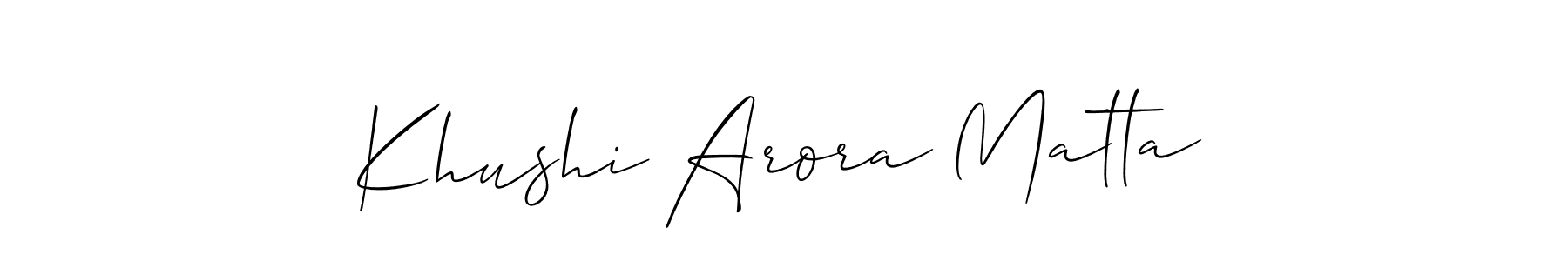 Make a beautiful signature design for name Khushi Arora Matta. With this signature (Allison_Script) style, you can create a handwritten signature for free. Khushi Arora Matta signature style 2 images and pictures png