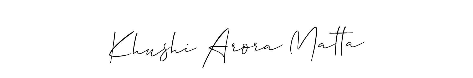 Make a beautiful signature design for name Khushi Arora Matta. With this signature (Allison_Script) style, you can create a handwritten signature for free. Khushi Arora Matta signature style 2 images and pictures png