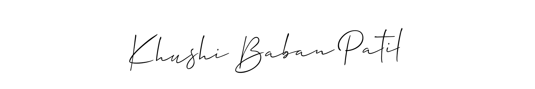 It looks lik you need a new signature style for name Khushi Baban Patil. Design unique handwritten (Allison_Script) signature with our free signature maker in just a few clicks. Khushi Baban Patil signature style 2 images and pictures png