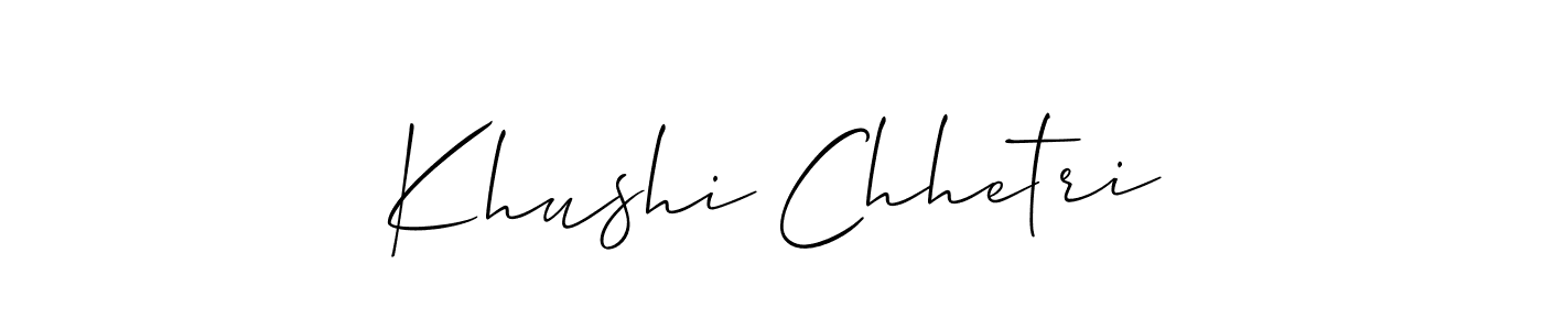 Also we have Khushi Chhetri name is the best signature style. Create professional handwritten signature collection using Allison_Script autograph style. Khushi Chhetri signature style 2 images and pictures png