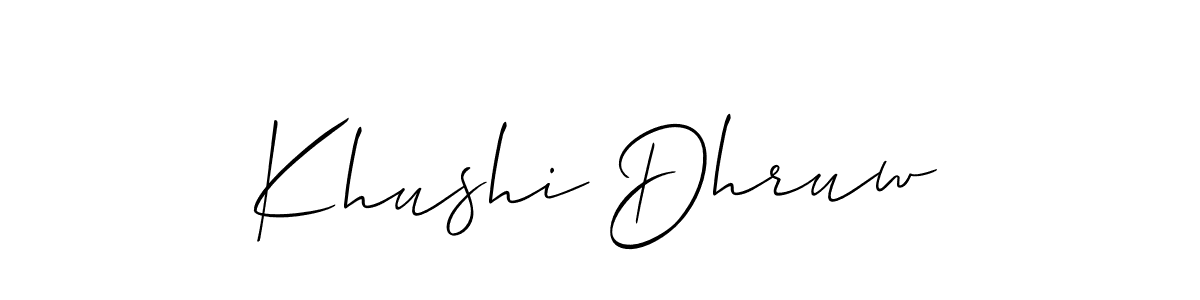 Make a short Khushi Dhruw signature style. Manage your documents anywhere anytime using Allison_Script. Create and add eSignatures, submit forms, share and send files easily. Khushi Dhruw signature style 2 images and pictures png