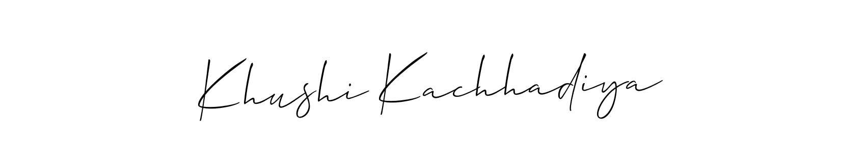 if you are searching for the best signature style for your name Khushi Kachhadiya. so please give up your signature search. here we have designed multiple signature styles  using Allison_Script. Khushi Kachhadiya signature style 2 images and pictures png