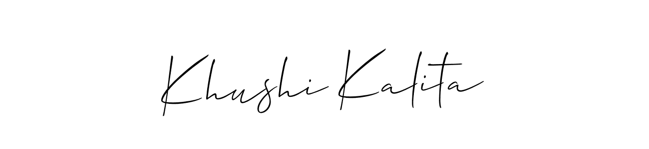 if you are searching for the best signature style for your name Khushi Kalita. so please give up your signature search. here we have designed multiple signature styles  using Allison_Script. Khushi Kalita signature style 2 images and pictures png