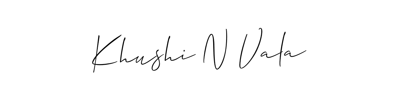 The best way (Allison_Script) to make a short signature is to pick only two or three words in your name. The name Khushi N Vala include a total of six letters. For converting this name. Khushi N Vala signature style 2 images and pictures png