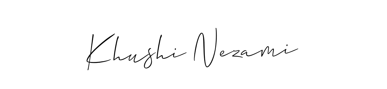 Use a signature maker to create a handwritten signature online. With this signature software, you can design (Allison_Script) your own signature for name Khushi Nezami. Khushi Nezami signature style 2 images and pictures png