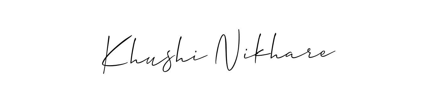 if you are searching for the best signature style for your name Khushi Nikhare. so please give up your signature search. here we have designed multiple signature styles  using Allison_Script. Khushi Nikhare signature style 2 images and pictures png