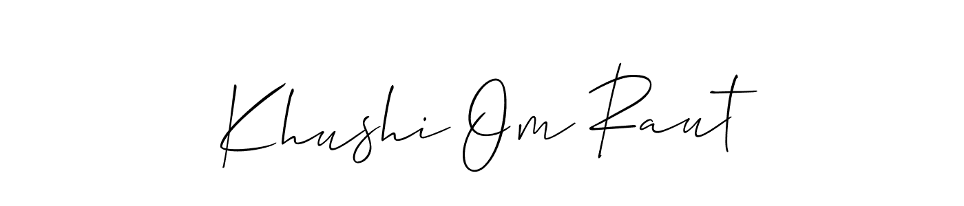 Also You can easily find your signature by using the search form. We will create Khushi Om Raut name handwritten signature images for you free of cost using Allison_Script sign style. Khushi Om Raut signature style 2 images and pictures png