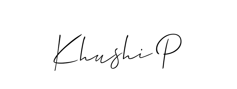 if you are searching for the best signature style for your name Khushi P. so please give up your signature search. here we have designed multiple signature styles  using Allison_Script. Khushi P signature style 2 images and pictures png