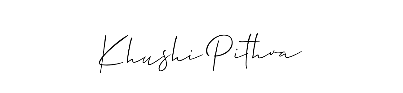 if you are searching for the best signature style for your name Khushi Pithva. so please give up your signature search. here we have designed multiple signature styles  using Allison_Script. Khushi Pithva signature style 2 images and pictures png