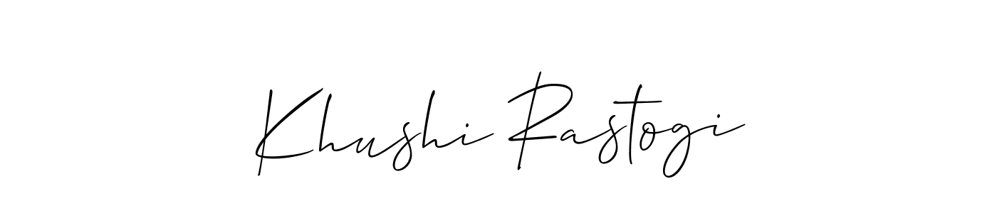 Allison_Script is a professional signature style that is perfect for those who want to add a touch of class to their signature. It is also a great choice for those who want to make their signature more unique. Get Khushi Rastogi name to fancy signature for free. Khushi Rastogi signature style 2 images and pictures png