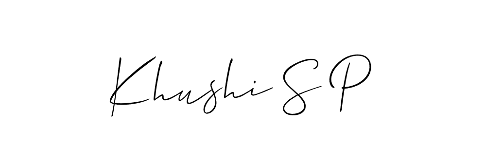 Use a signature maker to create a handwritten signature online. With this signature software, you can design (Allison_Script) your own signature for name Khushi S P. Khushi S P signature style 2 images and pictures png