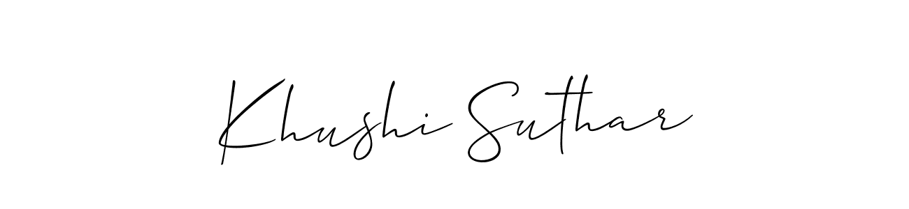 Also we have Khushi Suthar name is the best signature style. Create professional handwritten signature collection using Allison_Script autograph style. Khushi Suthar signature style 2 images and pictures png