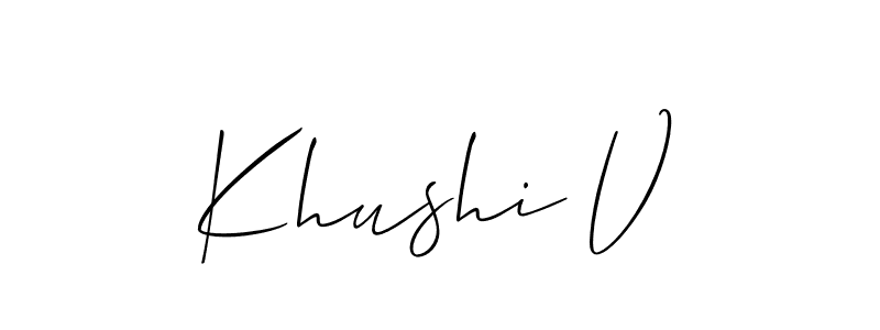 Create a beautiful signature design for name Khushi V. With this signature (Allison_Script) fonts, you can make a handwritten signature for free. Khushi V signature style 2 images and pictures png