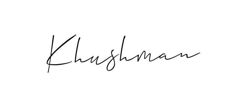 Khushman stylish signature style. Best Handwritten Sign (Allison_Script) for my name. Handwritten Signature Collection Ideas for my name Khushman. Khushman signature style 2 images and pictures png