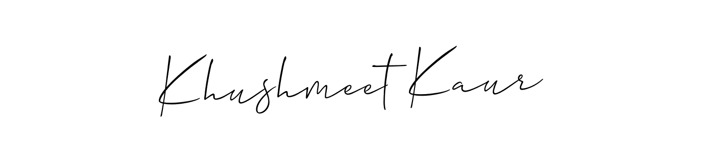 Allison_Script is a professional signature style that is perfect for those who want to add a touch of class to their signature. It is also a great choice for those who want to make their signature more unique. Get Khushmeet Kaur name to fancy signature for free. Khushmeet Kaur signature style 2 images and pictures png