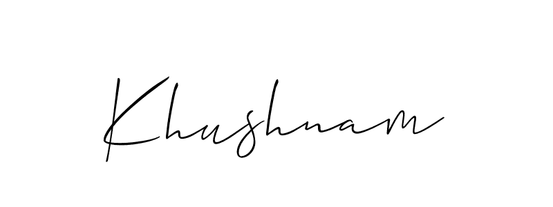 Design your own signature with our free online signature maker. With this signature software, you can create a handwritten (Allison_Script) signature for name Khushnam. Khushnam signature style 2 images and pictures png