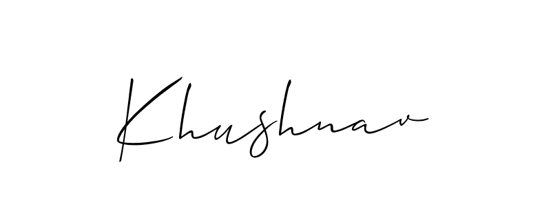 You should practise on your own different ways (Allison_Script) to write your name (Khushnav) in signature. don't let someone else do it for you. Khushnav signature style 2 images and pictures png