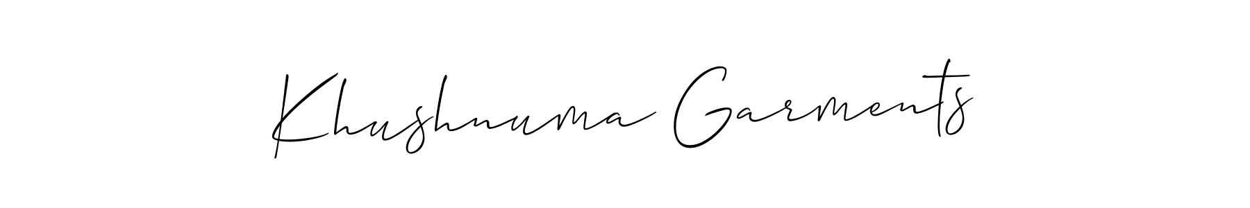 Design your own signature with our free online signature maker. With this signature software, you can create a handwritten (Allison_Script) signature for name Khushnuma Garments. Khushnuma Garments signature style 2 images and pictures png