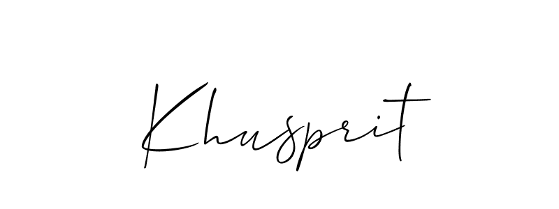 Use a signature maker to create a handwritten signature online. With this signature software, you can design (Allison_Script) your own signature for name Khusprit. Khusprit signature style 2 images and pictures png