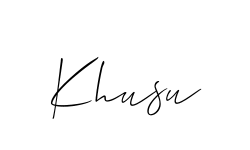 Design your own signature with our free online signature maker. With this signature software, you can create a handwritten (Allison_Script) signature for name Khusu. Khusu signature style 2 images and pictures png