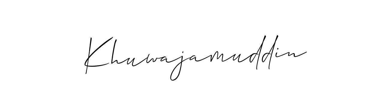 if you are searching for the best signature style for your name Khuwajamuddin. so please give up your signature search. here we have designed multiple signature styles  using Allison_Script. Khuwajamuddin signature style 2 images and pictures png