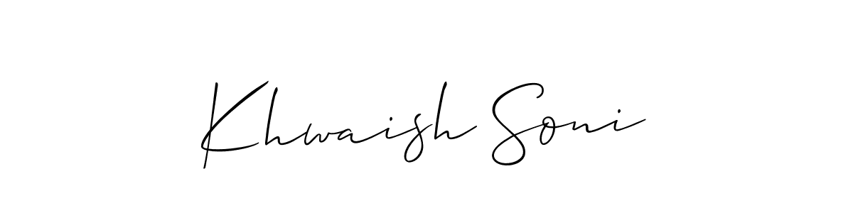 The best way (Allison_Script) to make a short signature is to pick only two or three words in your name. The name Khwaish Soni include a total of six letters. For converting this name. Khwaish Soni signature style 2 images and pictures png