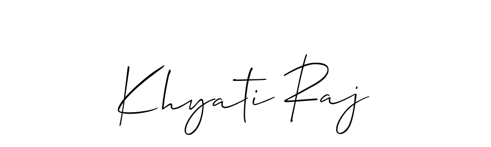 It looks lik you need a new signature style for name Khyati Raj. Design unique handwritten (Allison_Script) signature with our free signature maker in just a few clicks. Khyati Raj signature style 2 images and pictures png