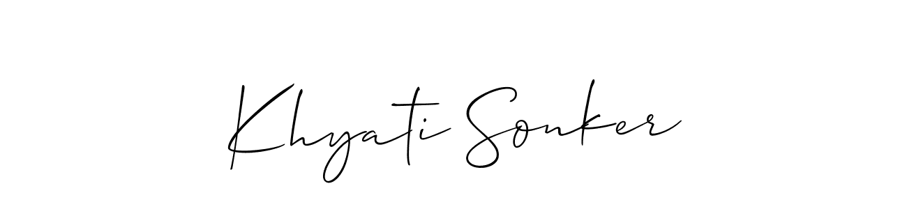 Allison_Script is a professional signature style that is perfect for those who want to add a touch of class to their signature. It is also a great choice for those who want to make their signature more unique. Get Khyati Sonker name to fancy signature for free. Khyati Sonker signature style 2 images and pictures png