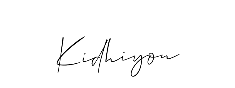 Use a signature maker to create a handwritten signature online. With this signature software, you can design (Allison_Script) your own signature for name Kidhiyon. Kidhiyon signature style 2 images and pictures png