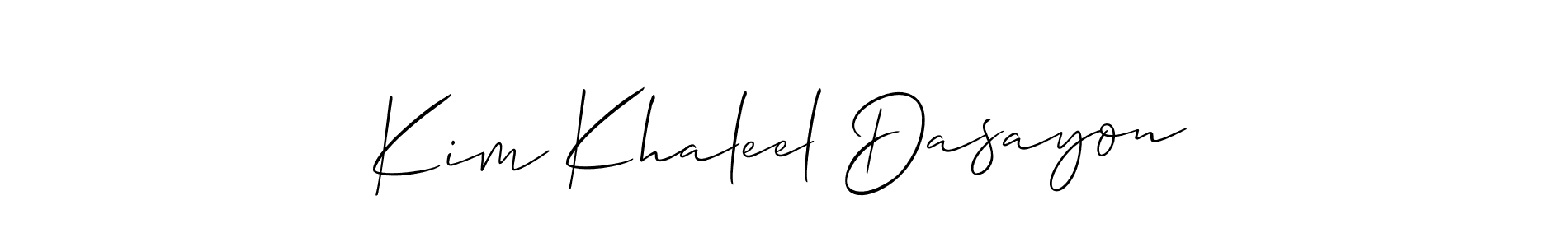 You should practise on your own different ways (Allison_Script) to write your name (Kim Khaleel Dasayon) in signature. don't let someone else do it for you. Kim Khaleel Dasayon signature style 2 images and pictures png