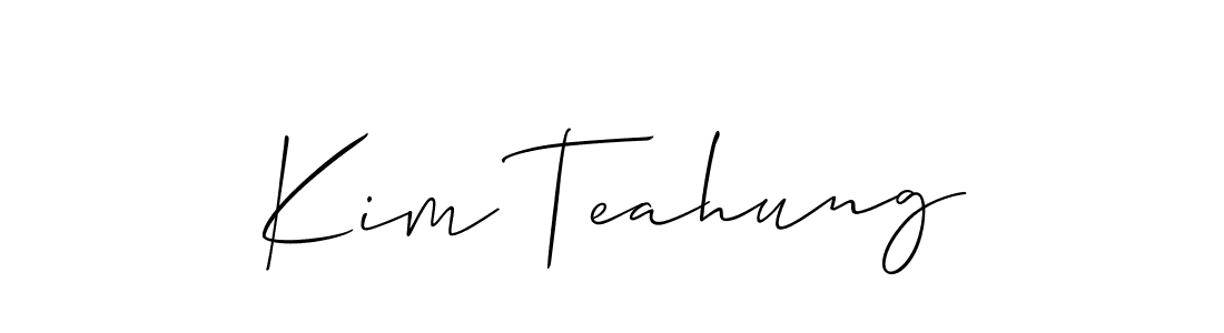 Also You can easily find your signature by using the search form. We will create Kim Teahung name handwritten signature images for you free of cost using Allison_Script sign style. Kim Teahung signature style 2 images and pictures png