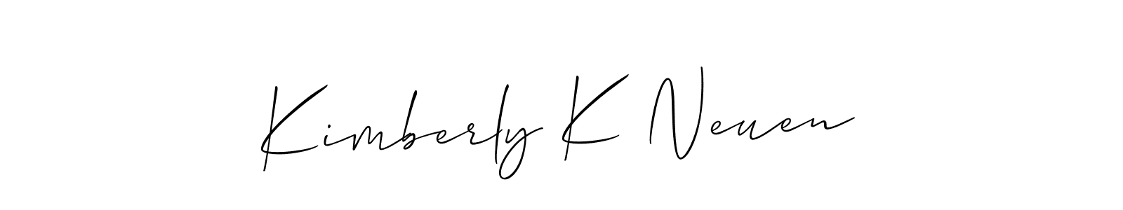 Allison_Script is a professional signature style that is perfect for those who want to add a touch of class to their signature. It is also a great choice for those who want to make their signature more unique. Get Kimberly K Neuen name to fancy signature for free. Kimberly K Neuen signature style 2 images and pictures png