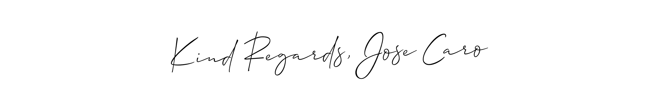 Similarly Allison_Script is the best handwritten signature design. Signature creator online .You can use it as an online autograph creator for name Kind Regards, Jose Caro. Kind Regards, Jose Caro signature style 2 images and pictures png