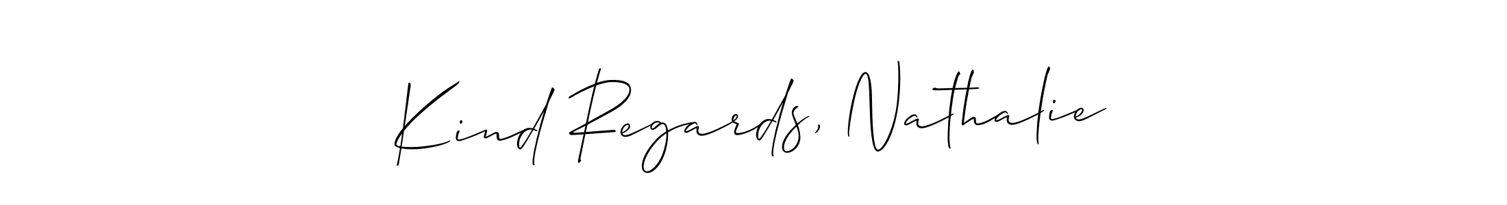 Also You can easily find your signature by using the search form. We will create Kind Regards, Nathalie name handwritten signature images for you free of cost using Allison_Script sign style. Kind Regards, Nathalie signature style 2 images and pictures png