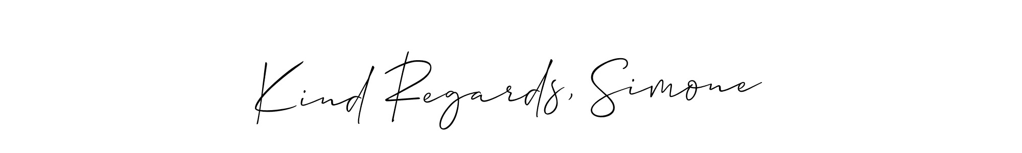 Kind Regards, Simone stylish signature style. Best Handwritten Sign (Allison_Script) for my name. Handwritten Signature Collection Ideas for my name Kind Regards, Simone. Kind Regards, Simone signature style 2 images and pictures png