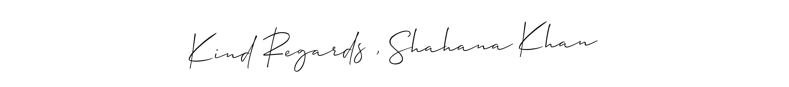 It looks lik you need a new signature style for name Kind Regards , Shahana Khan. Design unique handwritten (Allison_Script) signature with our free signature maker in just a few clicks. Kind Regards , Shahana Khan signature style 2 images and pictures png