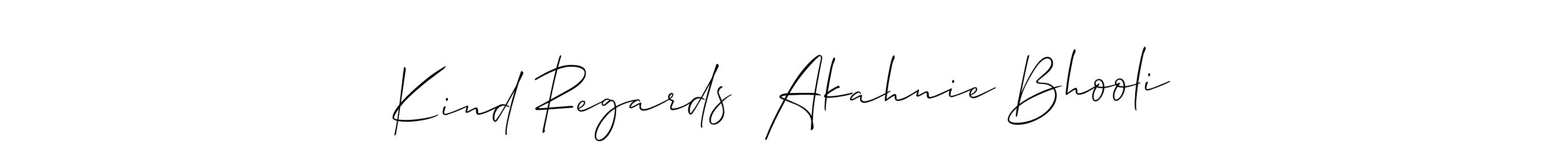 Similarly Allison_Script is the best handwritten signature design. Signature creator online .You can use it as an online autograph creator for name Kind Regards  Akahnie Bhooli. Kind Regards  Akahnie Bhooli signature style 2 images and pictures png