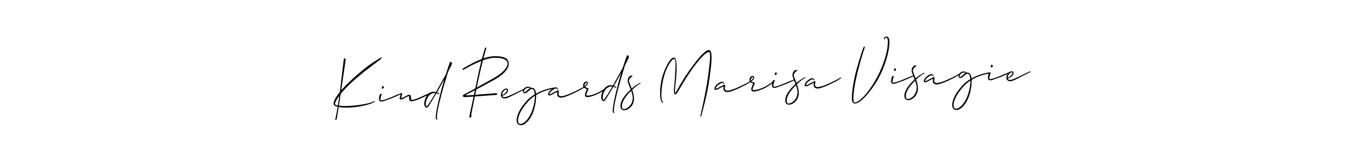 Make a short Kind Regards Marisa Visagie signature style. Manage your documents anywhere anytime using Allison_Script. Create and add eSignatures, submit forms, share and send files easily. Kind Regards Marisa Visagie signature style 2 images and pictures png