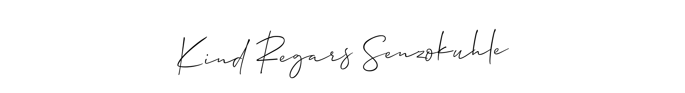 The best way (Allison_Script) to make a short signature is to pick only two or three words in your name. The name Kind Regars Senzokuhle include a total of six letters. For converting this name. Kind Regars Senzokuhle signature style 2 images and pictures png