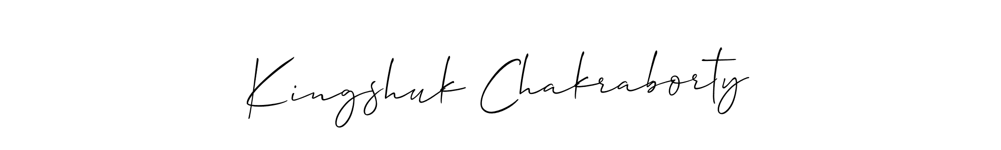 The best way (Allison_Script) to make a short signature is to pick only two or three words in your name. The name Kingshuk Chakraborty include a total of six letters. For converting this name. Kingshuk Chakraborty signature style 2 images and pictures png
