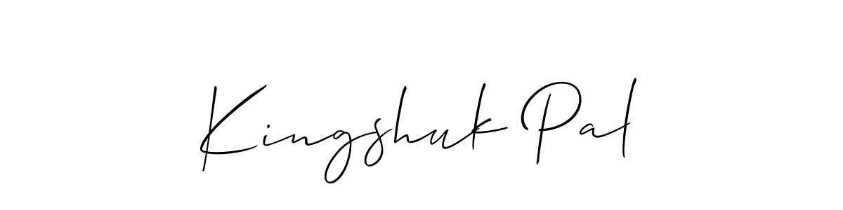 The best way (Allison_Script) to make a short signature is to pick only two or three words in your name. The name Kingshuk Pal include a total of six letters. For converting this name. Kingshuk Pal signature style 2 images and pictures png