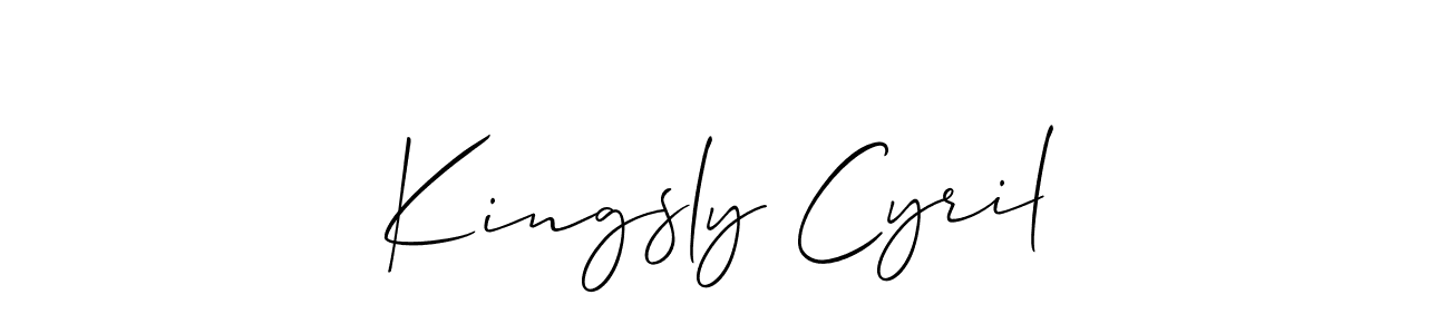 The best way (Allison_Script) to make a short signature is to pick only two or three words in your name. The name Kingsly Cyril include a total of six letters. For converting this name. Kingsly Cyril signature style 2 images and pictures png