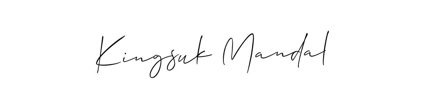 The best way (Allison_Script) to make a short signature is to pick only two or three words in your name. The name Kingsuk Mandal include a total of six letters. For converting this name. Kingsuk Mandal signature style 2 images and pictures png