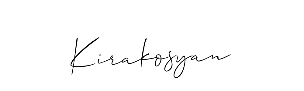 The best way (Allison_Script) to make a short signature is to pick only two or three words in your name. The name Kirakosyan include a total of six letters. For converting this name. Kirakosyan signature style 2 images and pictures png
