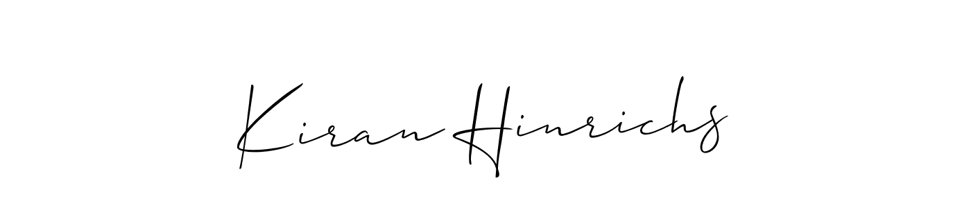 The best way (Allison_Script) to make a short signature is to pick only two or three words in your name. The name Kiran Hinrichs include a total of six letters. For converting this name. Kiran Hinrichs signature style 2 images and pictures png